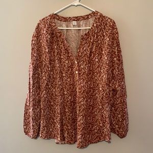 Old navy women’s split neck popover floral print long sleeve blouse shirt NWT